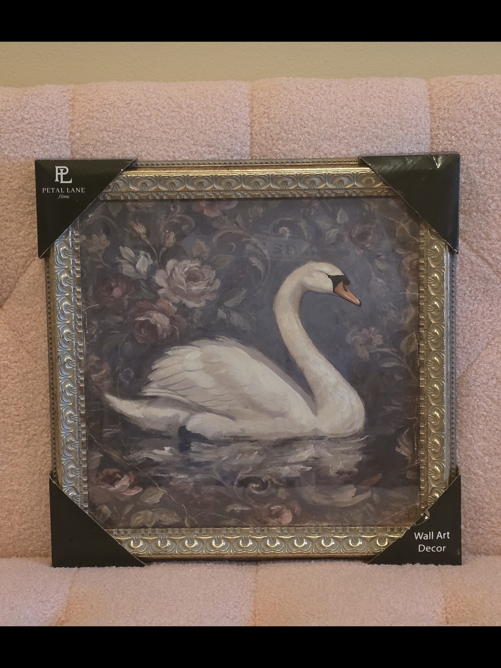Petal Lane Swan Wall Art - White Swan with Floral Background